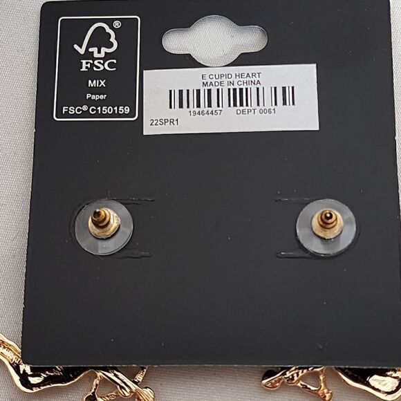 Torrid Gold Cupid Earring Heart Charm Dangle Rhinestone Cherrub Romance 90s Love - Picture 3 of 7